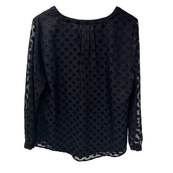 Talbots Blouse Womens X Clip Dot Black Long Sheer Sleeves Lined V-Neck Shirt - Picture 4 of 7